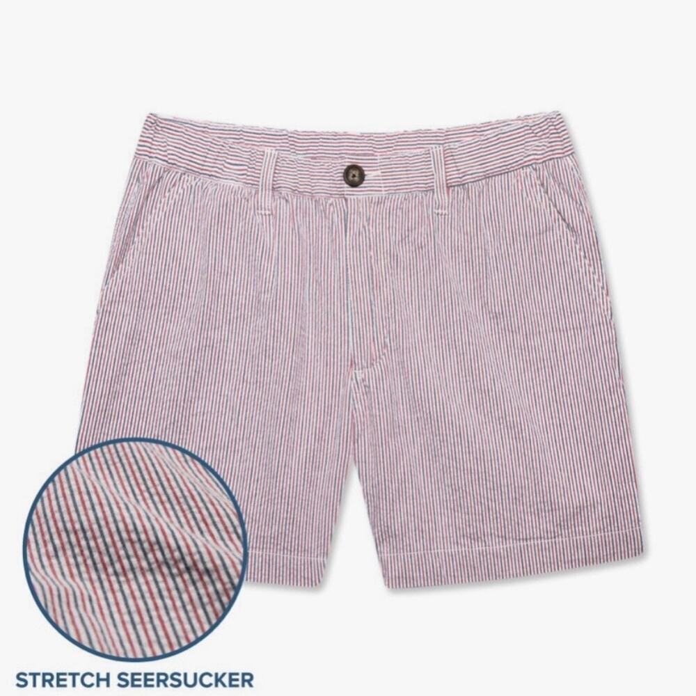 Chubbies L 7” Short Seersucker Blue Red Stripe